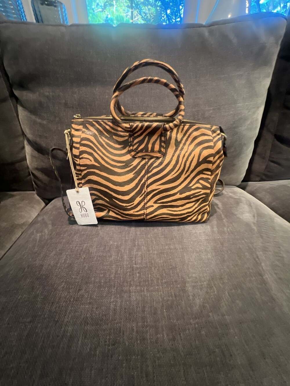 Hobo Sheila Medium Leather Handbag in Zebra Stripes